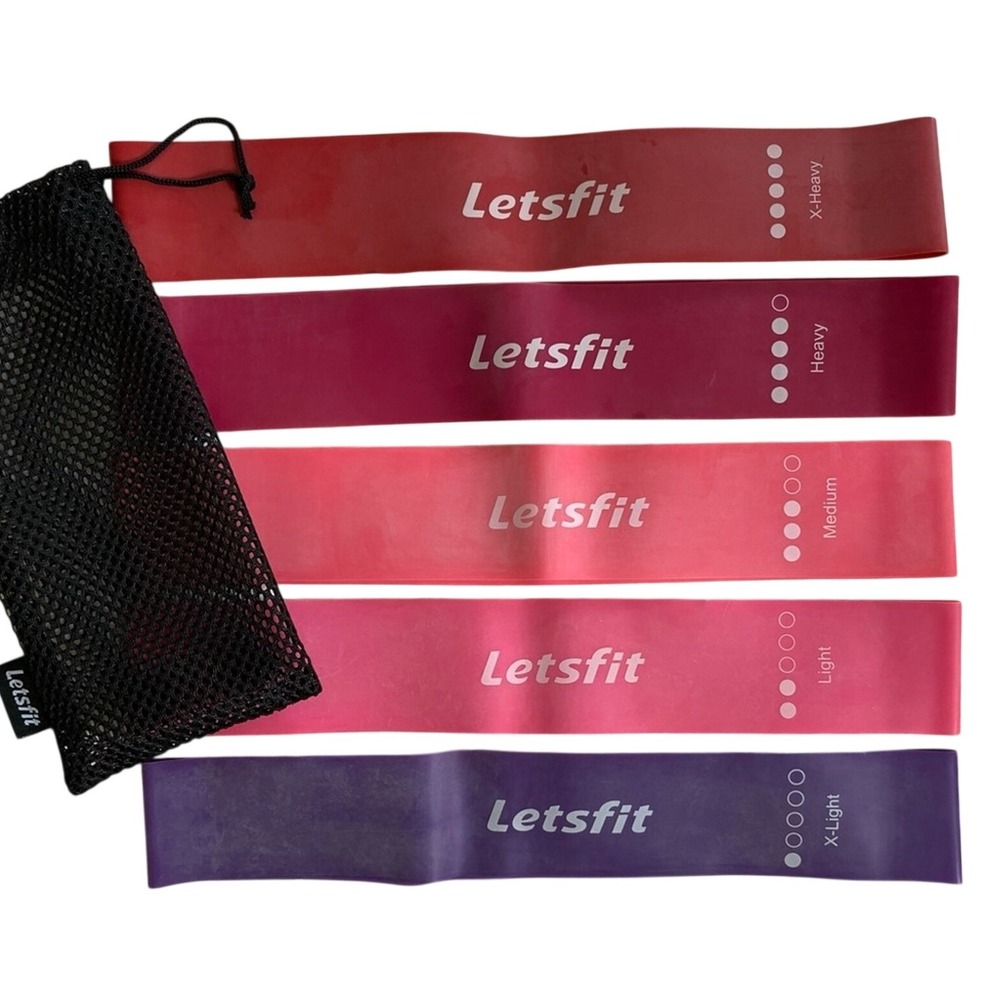 Letsfit Resistance Band Set Instruction Guide and Mesh‎ Bag X-Light to X-Heavy